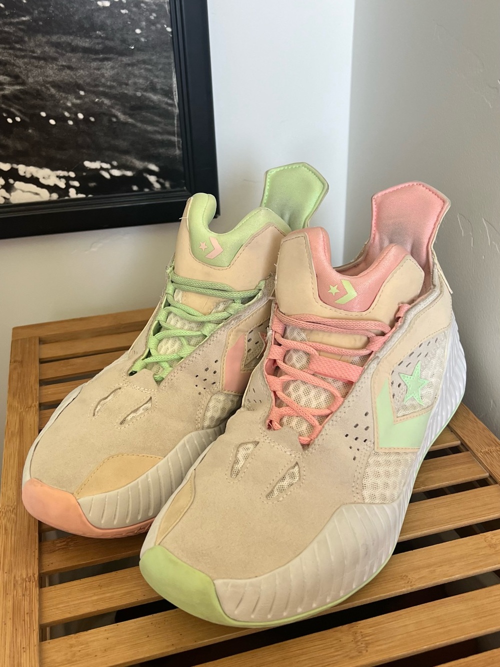 Converse Men's Pastel Beige Sneakers with Pink & Mint Accents
